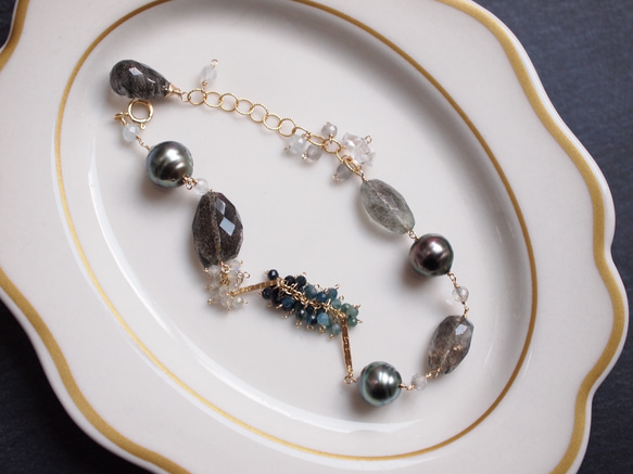 モスアクアマリンブレスレット天然石ブレスレットラブラドライト