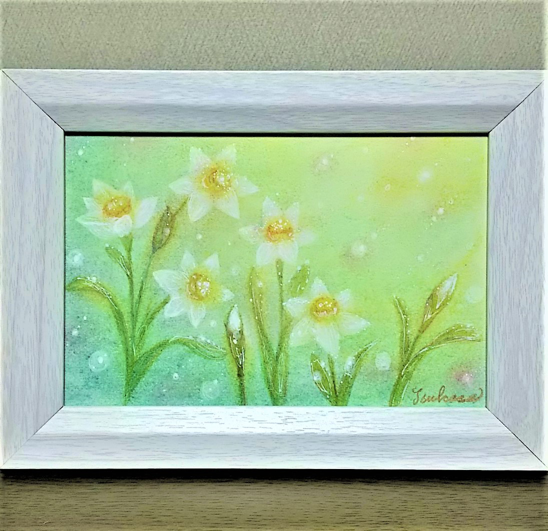 少女と花のパステル画三々サイズアートインテリア