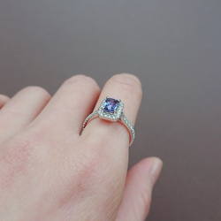 在庫限り - ナチュラル バゲット クッション カット サファイア コーンフラワー ブルー マイクロ パヴェ ダイヤモンド 18 5枚目の画像