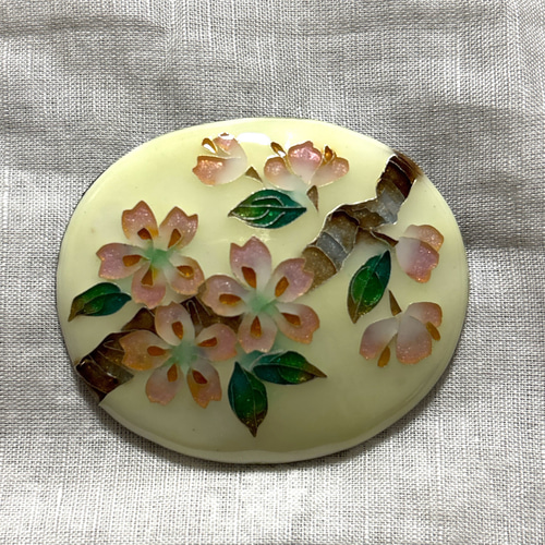 手作り七宝焼 桜のブローチ サクラ さくら 銀線と銀箔 銀張有線七宝