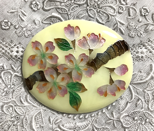 手作り七宝焼 桜のブローチ サクラ さくら 銀線と銀箔 銀張有線