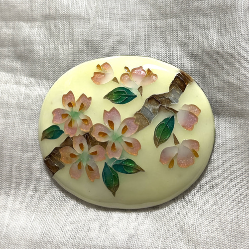 手作り七宝焼 桜のブローチ サクラ さくら 銀線と銀箔 銀張有線七宝