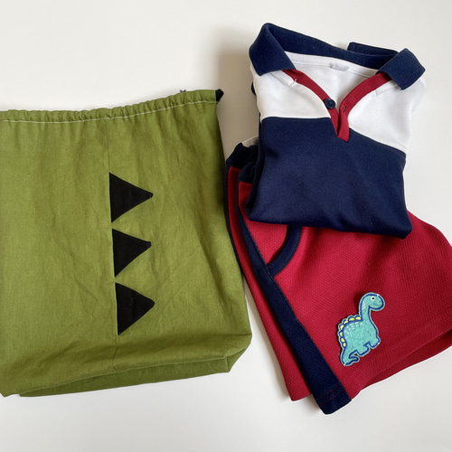 専用☆ラスト✳︎母made品✳︎恐竜柄 巾着 ブラウン コップ袋などに