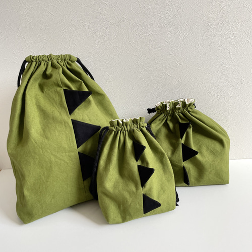 親子の恐竜巾着3点セット コップ入れ/お着替え袋/お弁当袋 その他入園