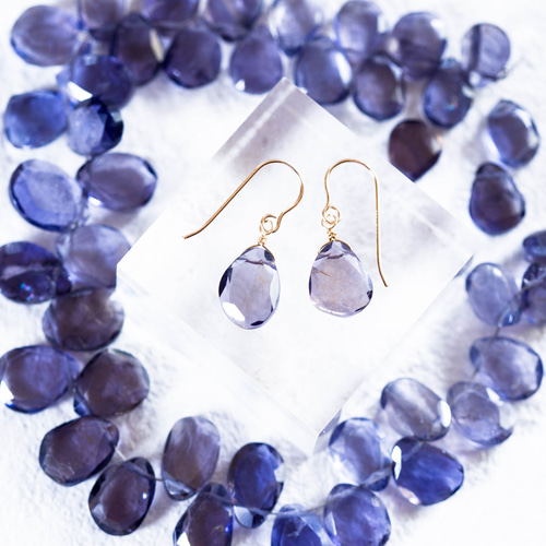 ☆3月誕生石☆宝石質極上アイオライト ラフカット 薫色のピアス