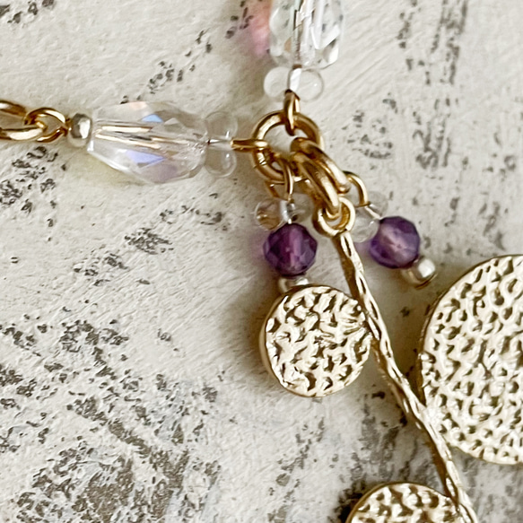 新作＊紫睡蓮の花びら　天然石アメジストの煌めくネックレス 6枚目の画像