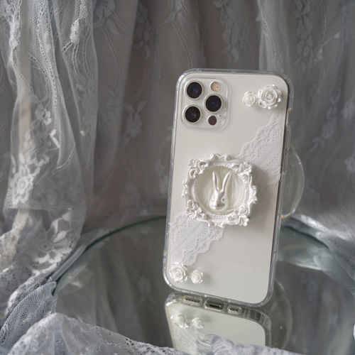 珠光小兎+透明+レース♥iPhoneケース♥スマホケース♥ソフト壳