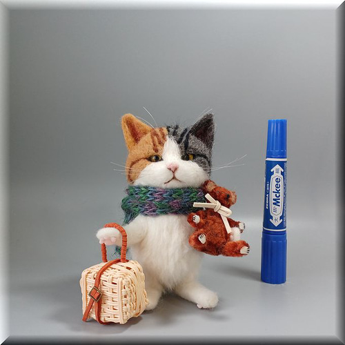 羊毛フェルト 猫 旅猫さん 三毛猫 ねこ ネコ 猫フィギュア 羊毛