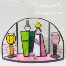 屏風・ぼんぼり・お花付き 立雛【ステンドグラス】ガラス ひな祭り