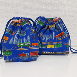 レトロでかっこいい機関車のお弁当&コップ袋、ランチマット☆青 4枚目の画像