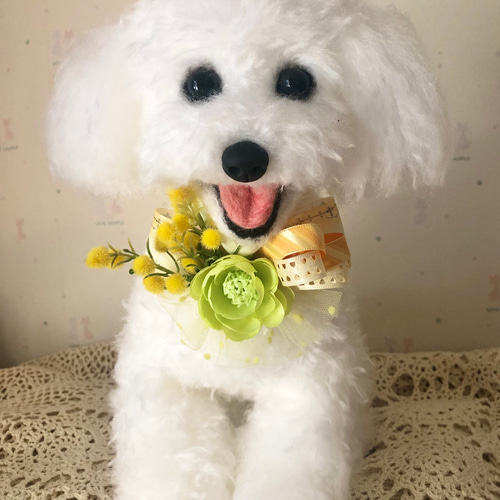 犬お花チョーカー ミモザ春 写真撮影 トリミング 首飾り 犬猫