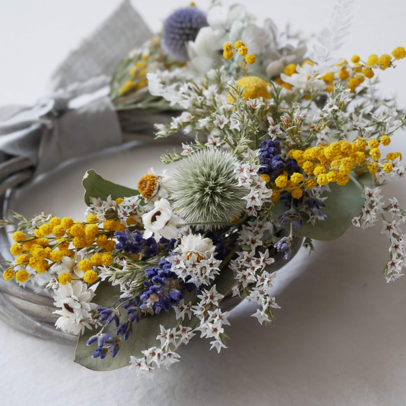 ミモザと北海道小花たちのハーフリース・くすみグレー 3枚目の画像