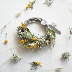 ミモザと北海道小花たちのハーフリース・くすみグレードライフラワーNO15 2枚目の画像