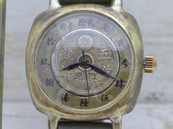 “Wanokoku Kakuyon”5 錢硬幣 &amp; 大錶盤約 34 毫米枕套手工手錶 [403] 第4張的照片