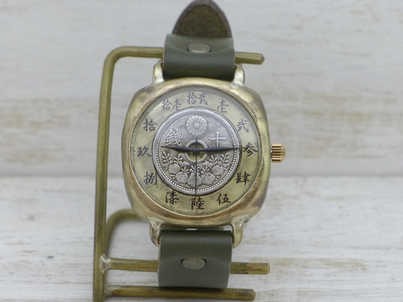 “Wanokoku Kakugo”10 錢硬幣 &amp; 大錶盤約 38 毫米靠墊外殼手工手錶 [JUM192] 第3張的照片