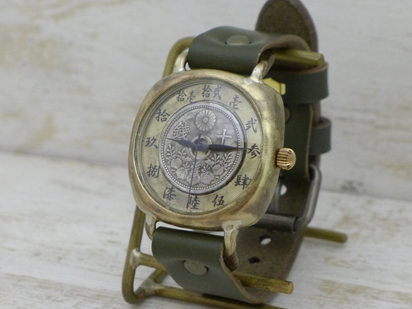 “Wanokoku Kakugo”10 錢硬幣 &amp; 大錶盤約 38 毫米靠墊外殼手工手錶 [JUM192] 第1張的照片