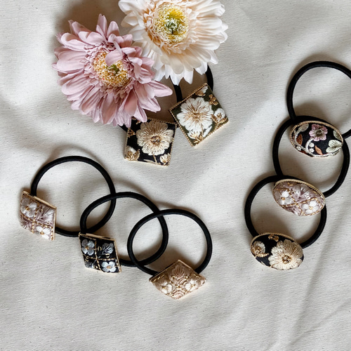 ☆インド刺繍リボンのヘアゴム おしゃれリボン 刺繍ヘアゴム ヘアゴム