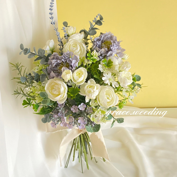 ブルーラベンダーブーケ&ブートニア 挙式 前撮り ウェディングクラッチ