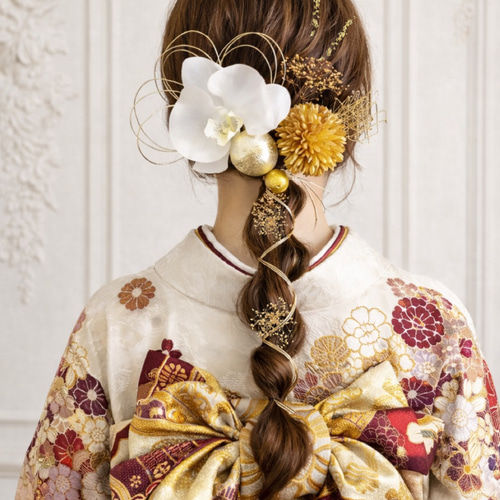 成人式 結婚式 卒業式 選べる差し色 胡蝶蘭の髪飾り マム ヘア飾り