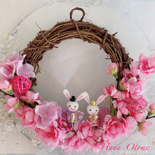 桃の節句 うさぎちゃんのひな祭りリース お祝い 雛祭り アートフラワー