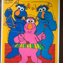 アメリカンビンテージ セサミストリート木製パズル1970年代【スリー