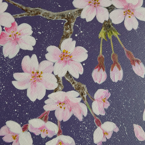 桜」六角形キャンバスSML三枚セット(紫) 絵画 atelier-kaza碧 通販