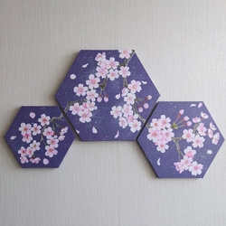 桜」六角形キャンバスSML三枚セット(紫) 絵画 atelier-kaza碧 通販