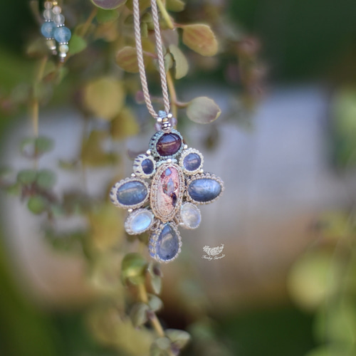 お花☆カンテラオパール マクラメネックレス937 ネックレス