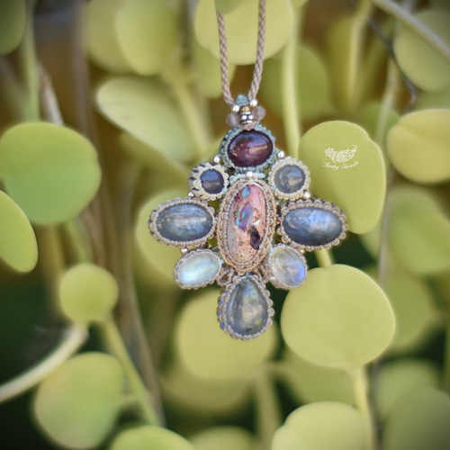 カンテラオパールのマクラメネックレス 天然石カンテラオパールのマクラメネックレス - Hanamomo shop