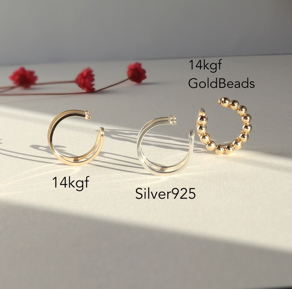 【14kgf】*Simple! stylish! Double ring Earcuff -Gold Beads- 5枚目の画像