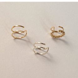 【14kgf】*Simple! stylish! Double ring Earcuff -Gold Beads- 8枚目の画像