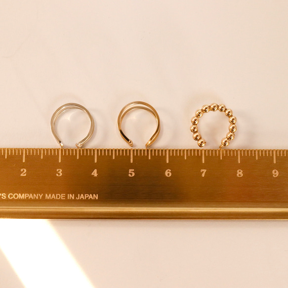 【14kgf】*Simple! stylish! Double ring Earcuff -Gold Beads- 10枚目の画像