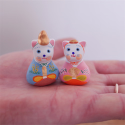 豆猫雛人形　ブルー　ピンク 4枚目の画像
