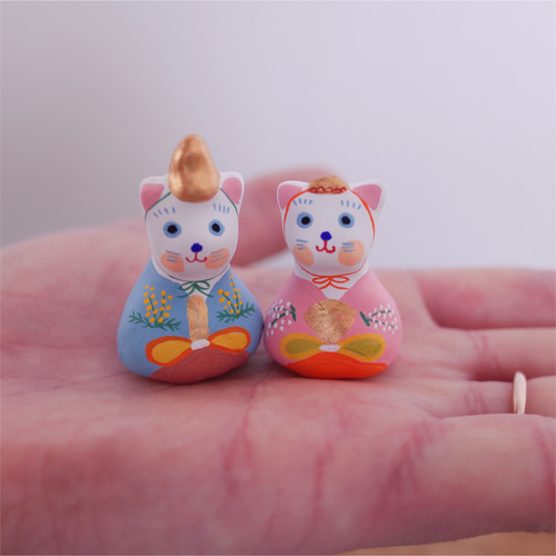 豆猫雛人形 ブルー ピンク その他インテリア雑貨 カマクラ張子 通販