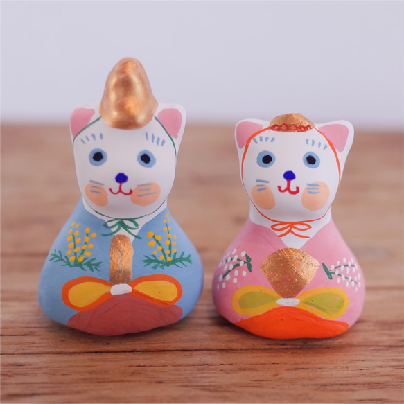 豆猫雛人形 ブルー ピンク その他インテリア雑貨 カマクラ張子 通販
