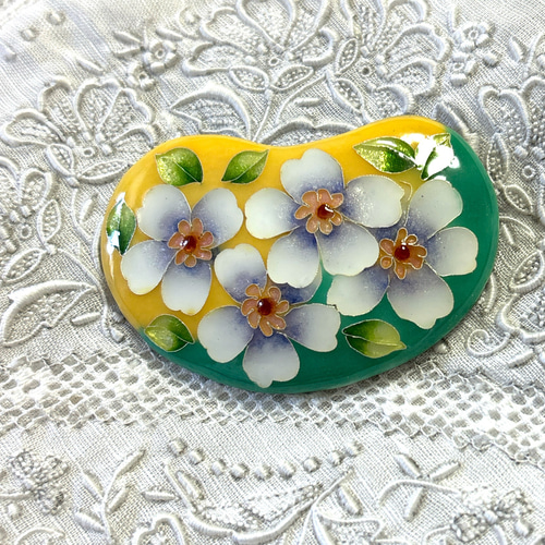 手作り七宝焼 お花のブローチ 銀張有線七宝 銀線と銀箔 七宝焼き  