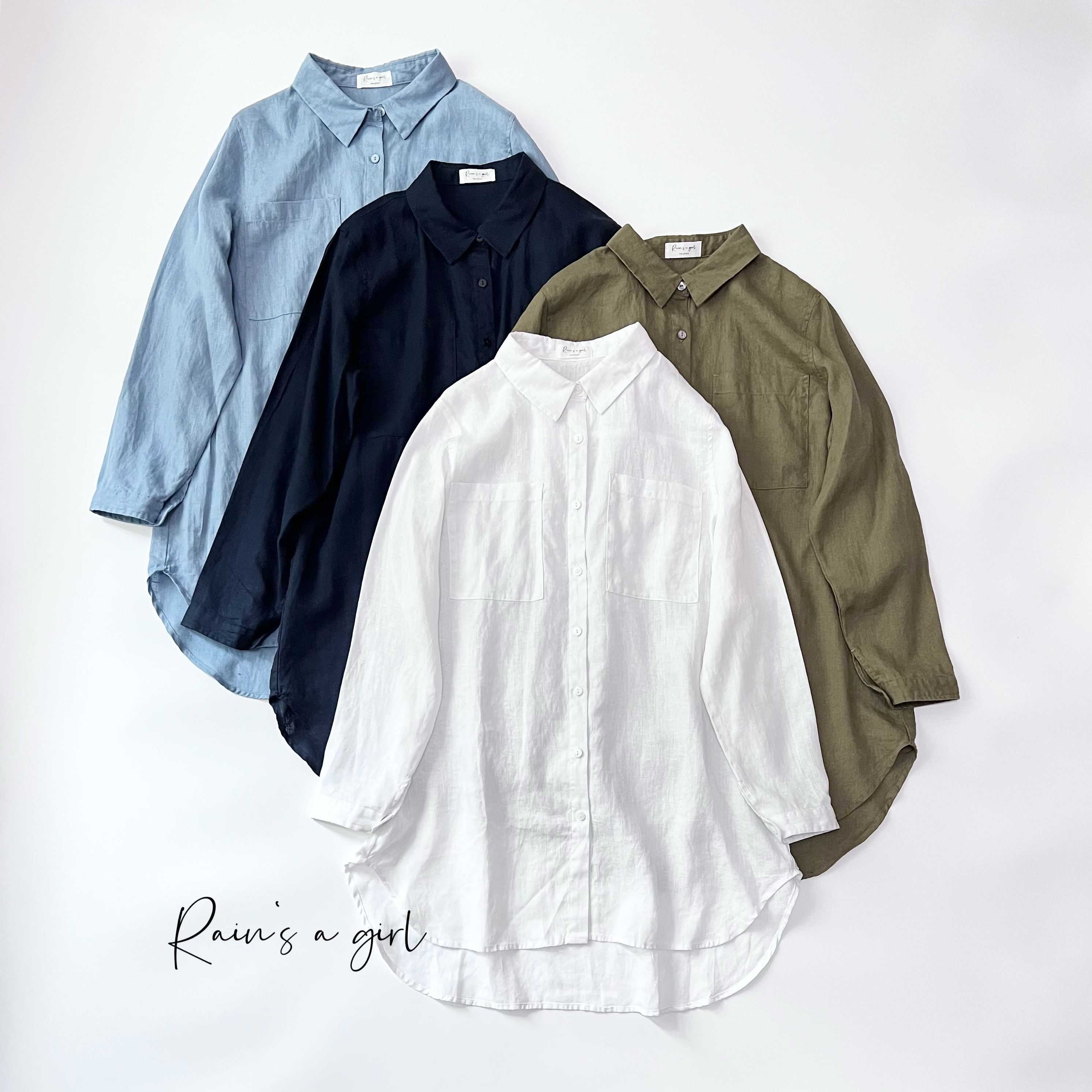 春の支度♡リネン100％身幅広め/丈長長めデザインシャツ＊4カラー/ T-50CR