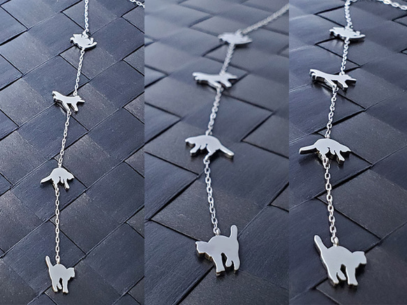 ΛΛ 4 consecutive cat Nyanparari pendant [Free shipping] 銀色吊墜，長度可 第13張的照片