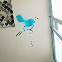 【トルコ地震支援】トルコ石と青い鳥 サンキャッチャー シリア 平和 モビール ワイヤー 幸せの青い鳥 ブルー 5枚目の画像