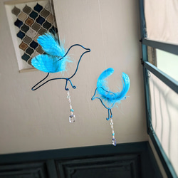 【トルコ地震支援】トルコ石と青い鳥 サンキャッチャー シリア 平和 モビール ワイヤー 幸せの青い鳥 ブルー 7枚目の画像