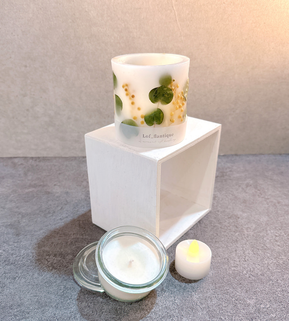 Botanical flower candle(ミモザ&ユーカリ) LEDティーライトキャンドル付き 送料無料 3枚目の画像