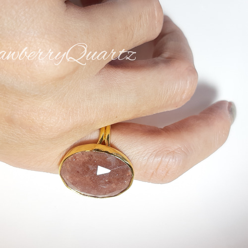 最新作☆『StrawberryQuartz』の世界でひとつの天然石リング 指輪  