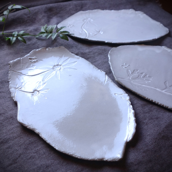 生植物 プレートL フランネルフラワー　デザート皿 フルーツ皿 アクセサリートレー 陶器  洋食器 ギフト陶磁器 4枚目の画像