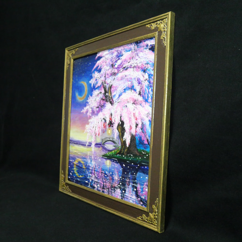 原画】月光に眠る夜桜｜油彩画 桜 幻想的な夜の風景画 ギフト