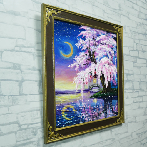 原画】月光に眠る夜桜｜油彩画 桜 幻想的な夜の風景画 ギフト