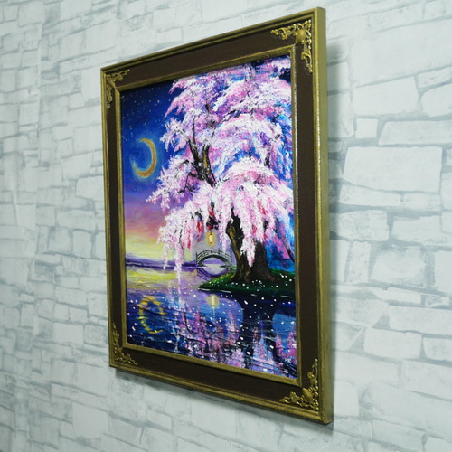 原画】月光に眠る夜桜｜油彩画 桜 幻想的な夜の風景画 ギフト