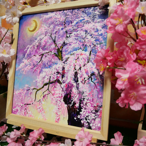 油絵 絵画 【三日月の桜】 絵画 HR 通販 15413133｜Creema