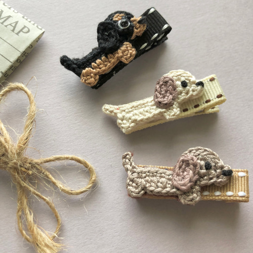 新作♡ミニチュアダックスフンド♡ベビーヘアクリップ ヘアゴム