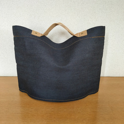 ハンドメイド　ハンドバッグ　岡山デニム✖︎キャメル合皮　チャーム　オーダー専用 ハンドメイド ハンドバッグ 岡山デニム✖︎キャメル合皮