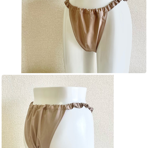 ハンドメイドふんどしパンツブラセットアップ　パンツ２枚　ベージュリネン100％ 国産綿生地＆高級レース仕立*ふんどしパンツ＆ブラセット*クロエ